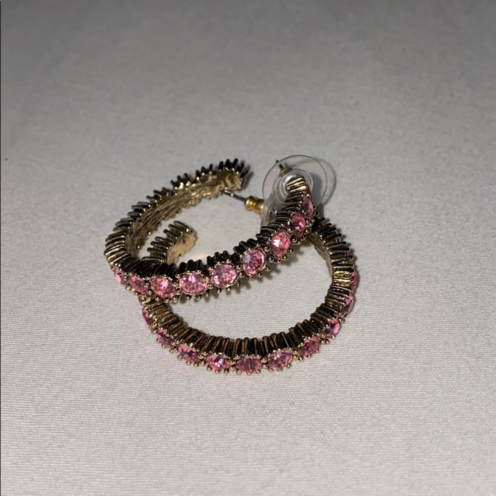 Betsey Johnson pink stone post hoops